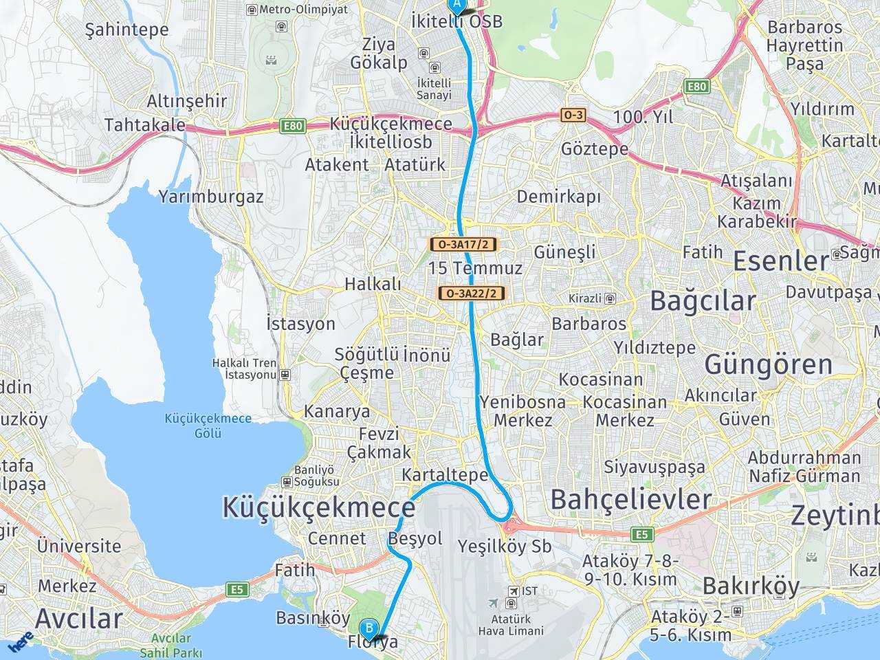İkitelli Osb Başakşehir İstanbul Florya haritası