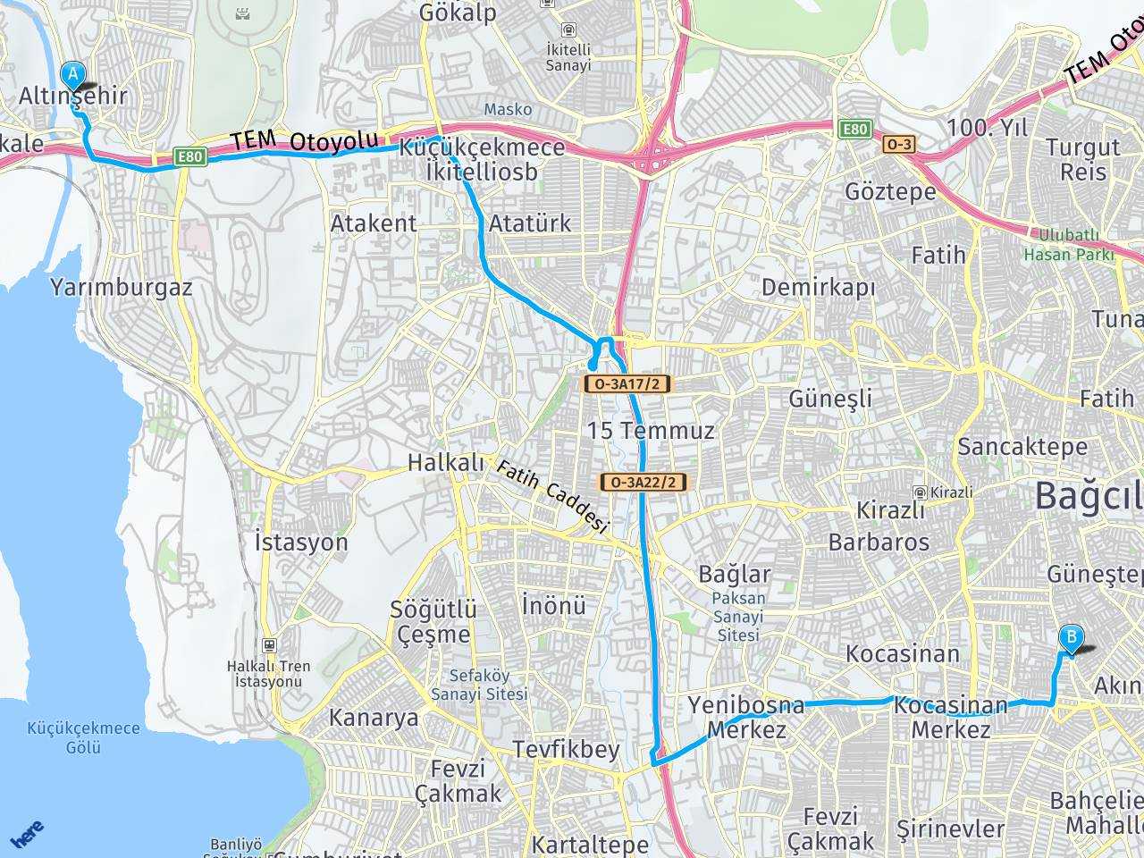 İstanbul Altınşehir Bayramtepe Bağcılar Meydan haritası