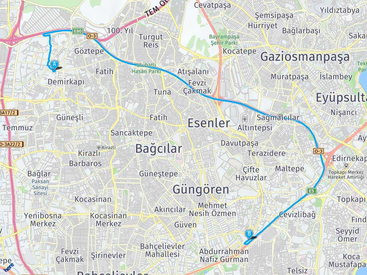 İstanbul Bağcilar spor salonu Merter İstanbul haritası