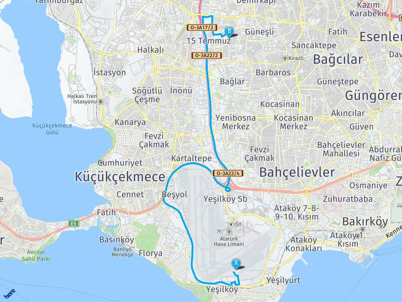 İstanbul Bakırköy İstanbul Söğütlü Hızlı Tren haritası