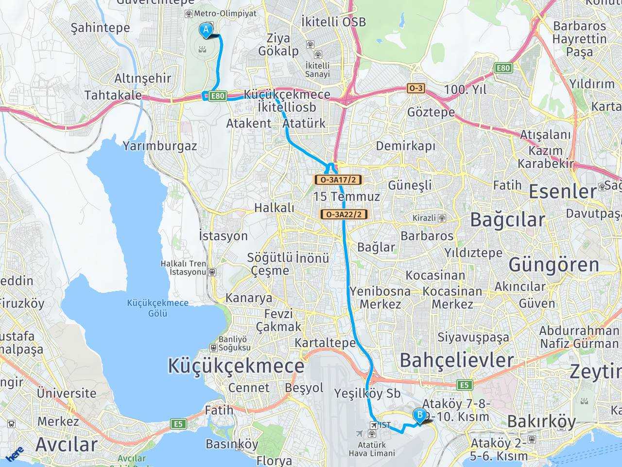 İstanbul Başakşehir Atatürk Olimpiyat Stadı Yeni İstanbul Havaalanı haritası