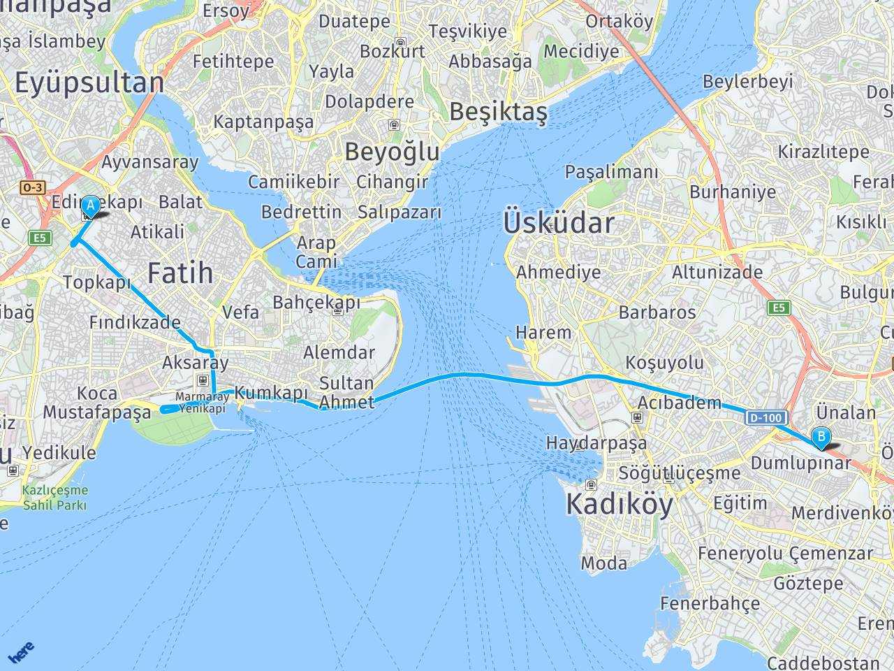 İstanbul Beylerbeyi İstanbul Kadıköy Limanı haritası