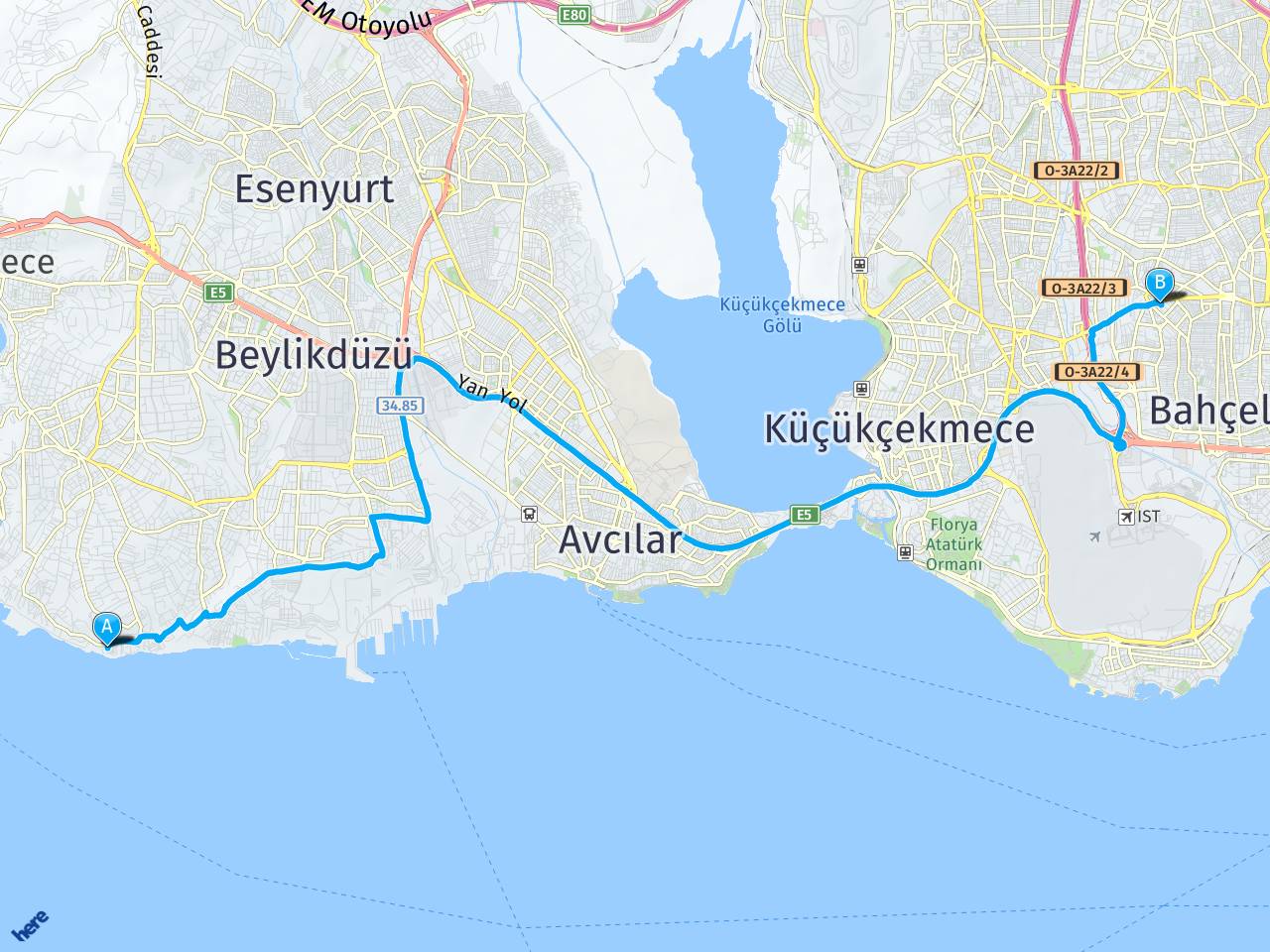 İstanbul Bostancı Durağı Kırım Sokak Yenibosna Merkez Bahçelievler İstanbul haritası