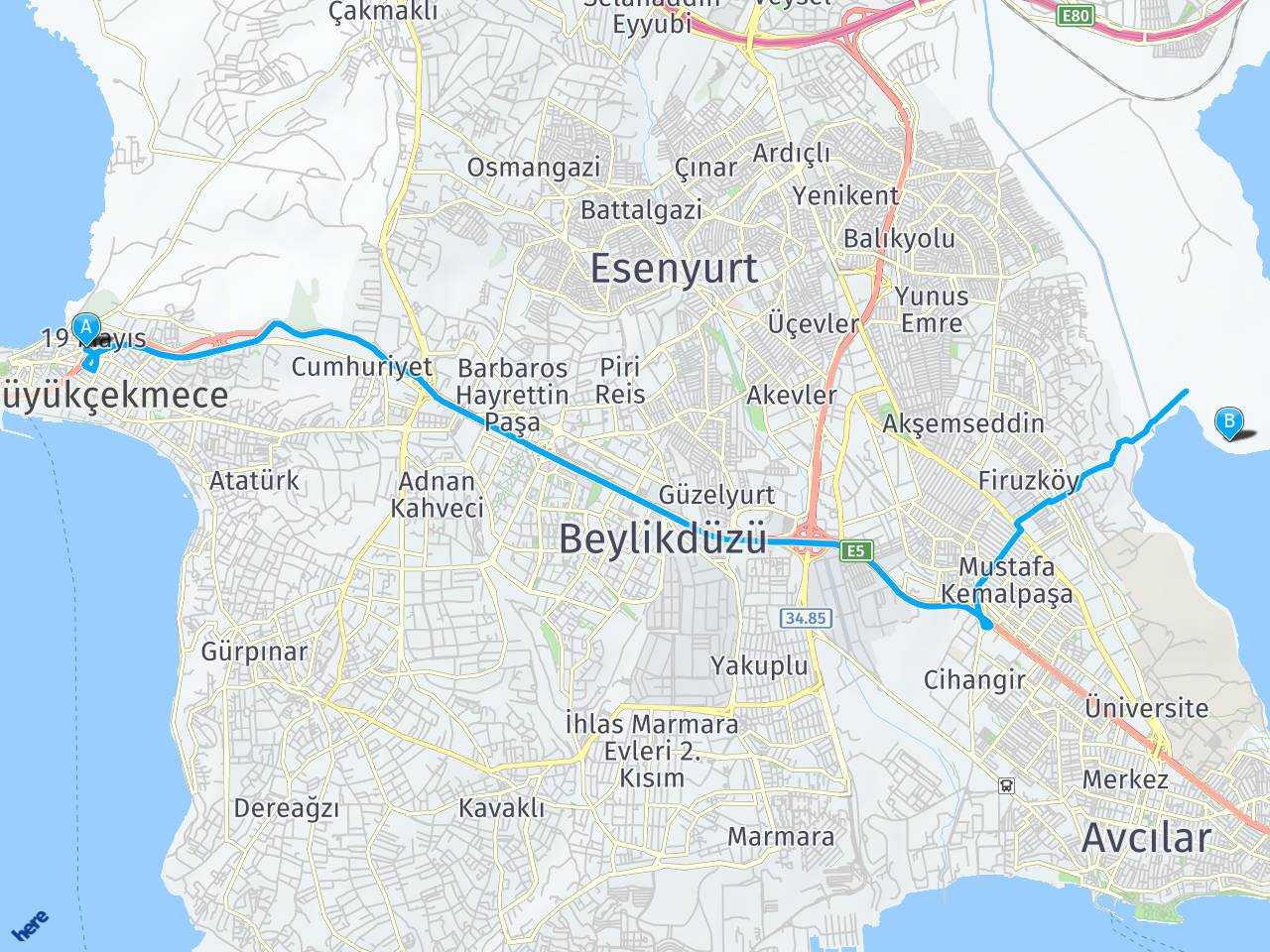 İstanbul Büyükçekmece Avcılar, İstanbul haritası