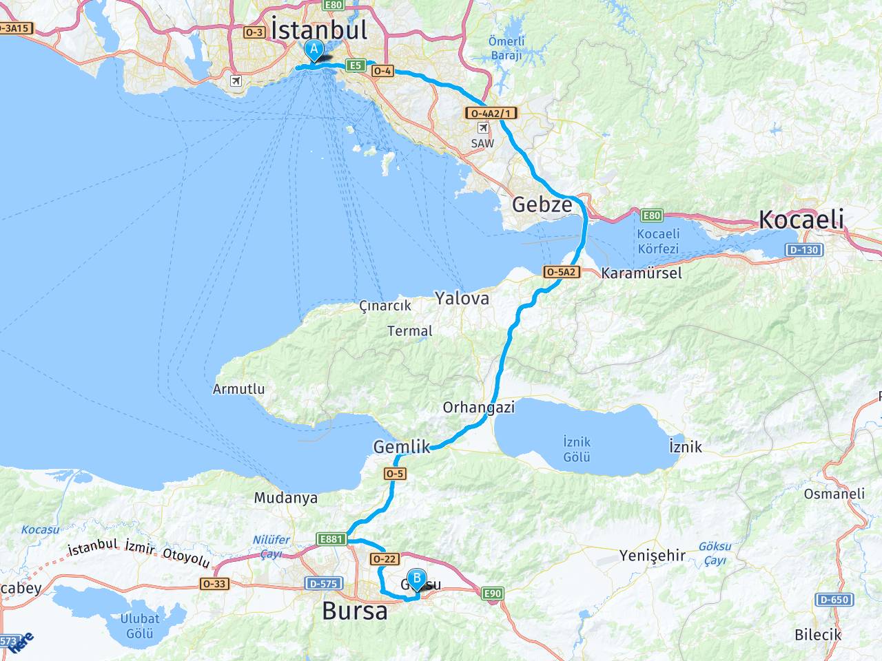 istanbul Canakkale Erikli haritası