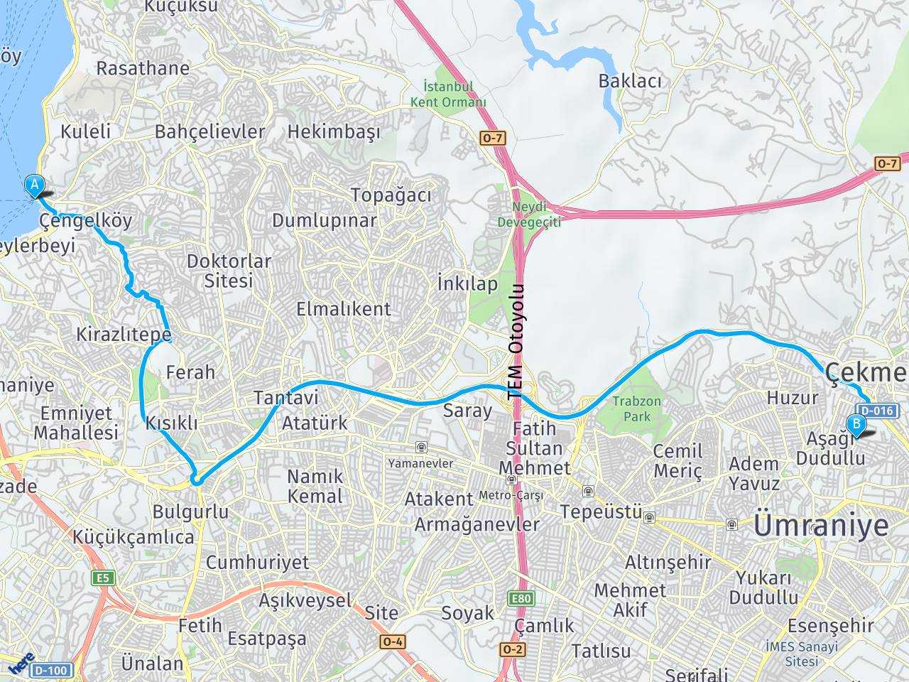 İstanbul Çengelköy Çekmeköy Madenler haritası