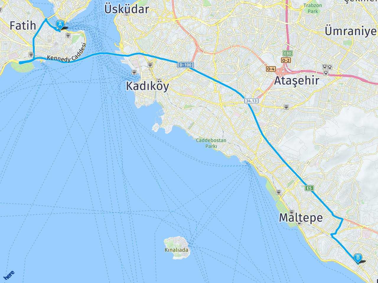 İstanbul eminönü Üsküdar Caddesi Kartal İstanbul haritası