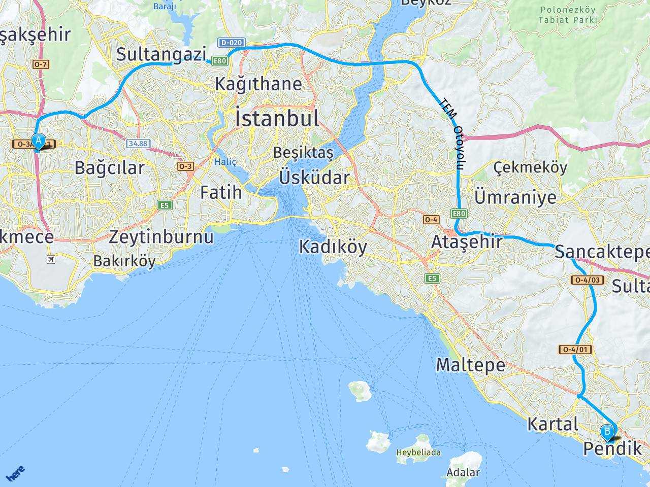 İstanbul Göztepe Tren İstasyonu Pendik Tren İstasyonu haritası