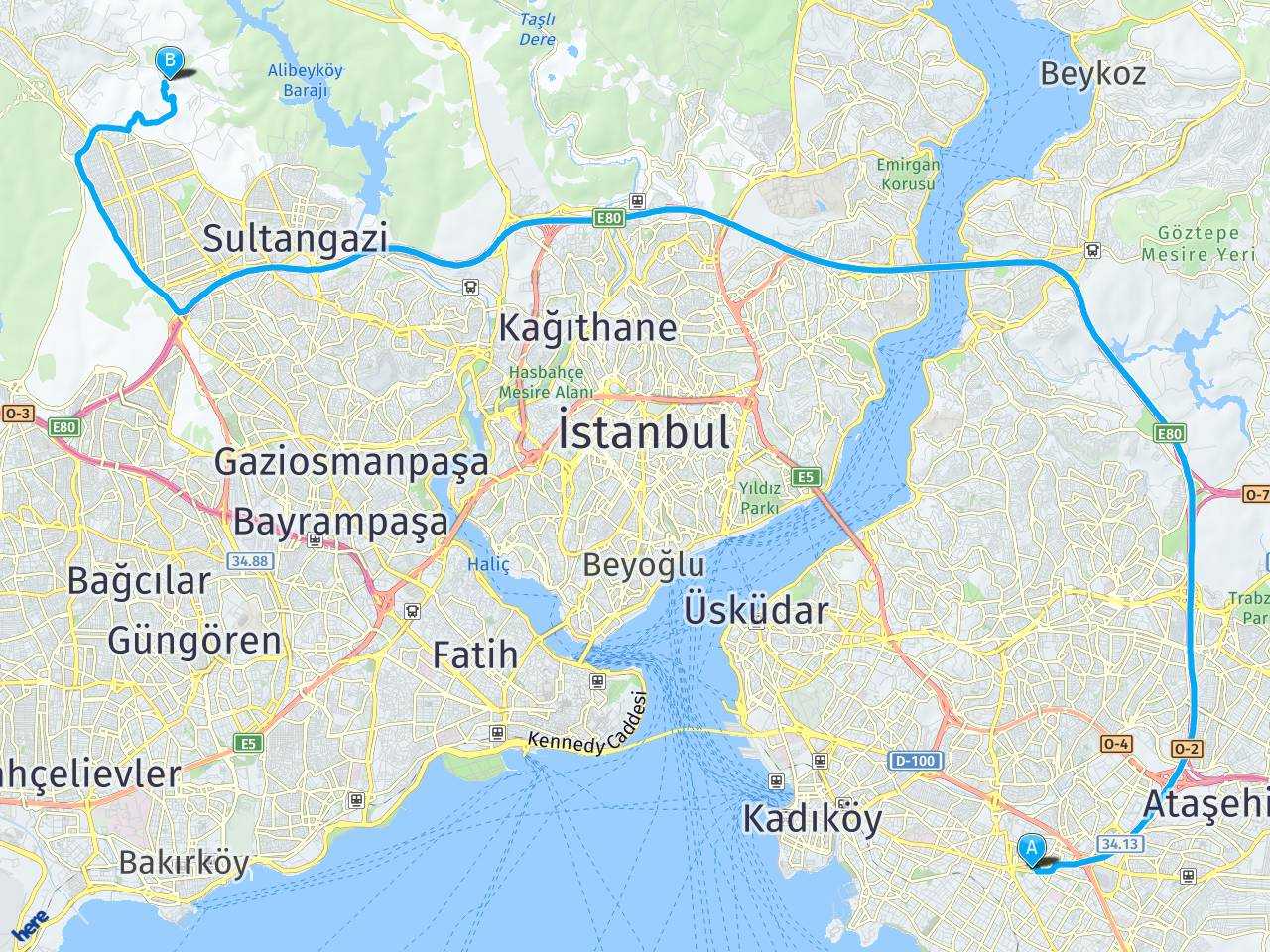 İstanbul Kadıköy İstanbul sultangazi haritası
