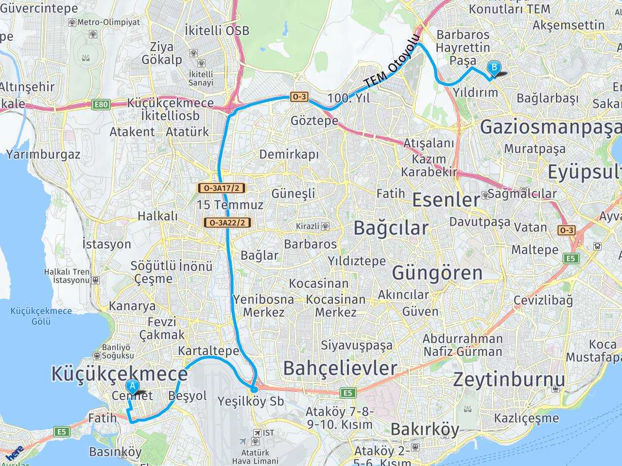 İstanbul Küçükçekmece Cennet Mahallesi Özen Sokak 500 Evler İstanbbul haritası