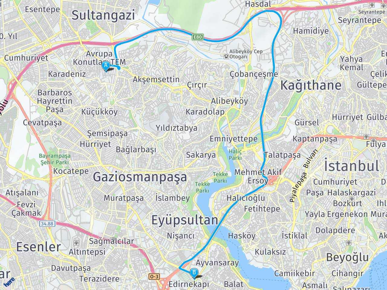 İstanbul Küçükköy Edirnekapı haritası