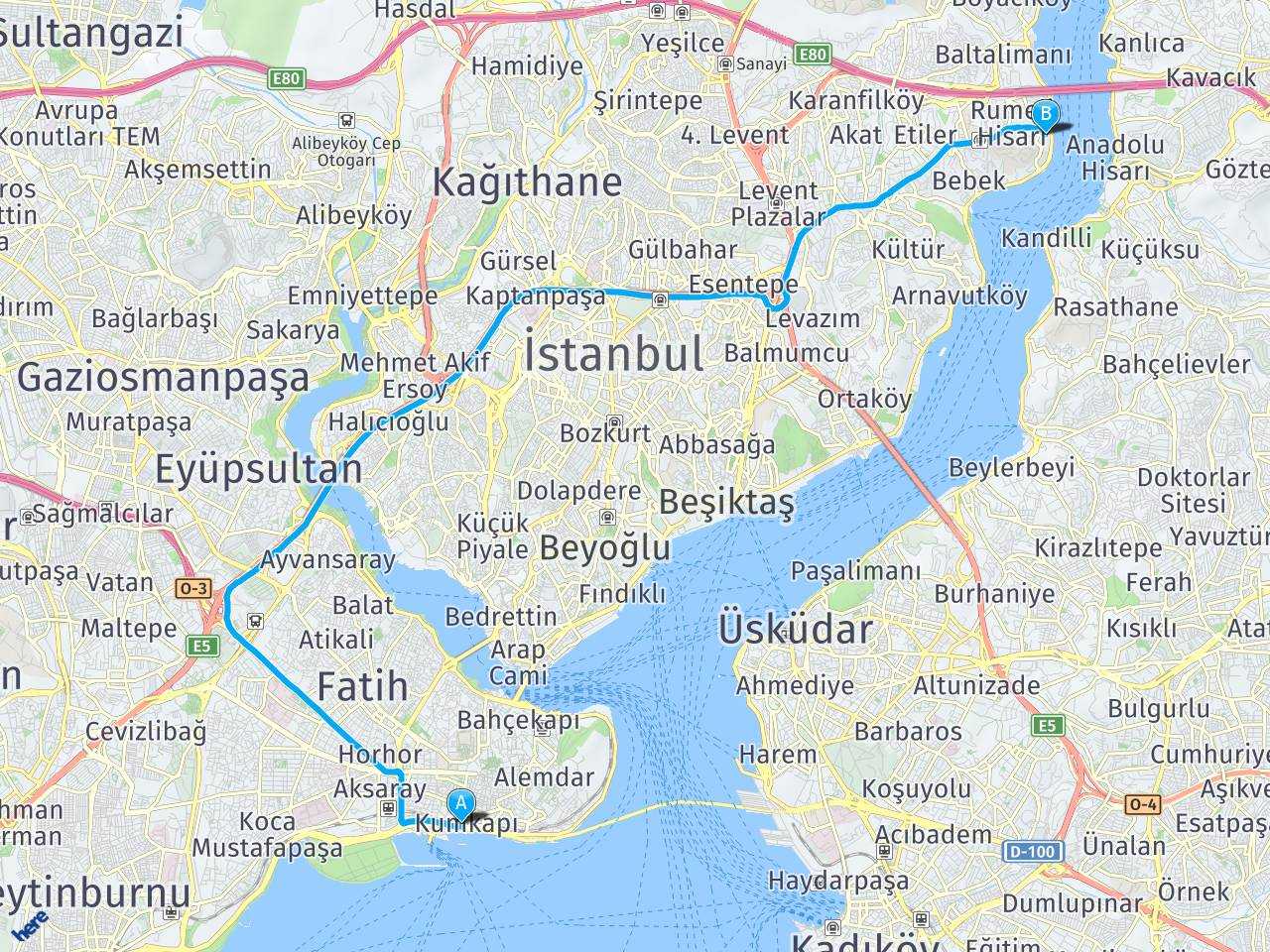 İstanbul, Kumkapı İstanbul, Rumeli Hisarı haritası