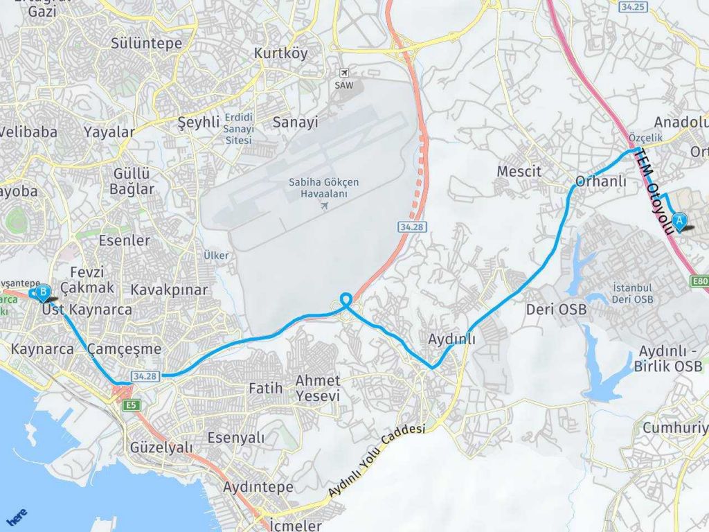 İstanbul Orhanlı Sabancı Üniversitesi İstanbul pendik haritası