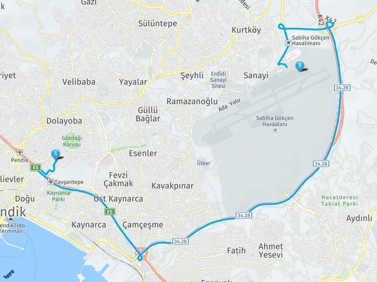 İstanbul Pendik Havaş Sabiha Gokcen Havaalani haritası