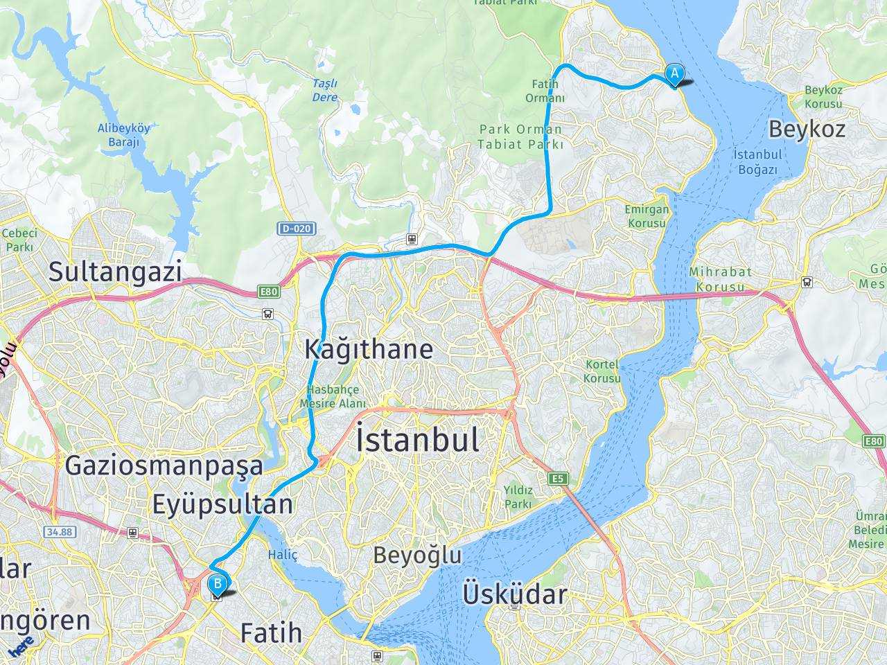 İstanbul, Tarabya İstanbul, Beylerbeyi haritası