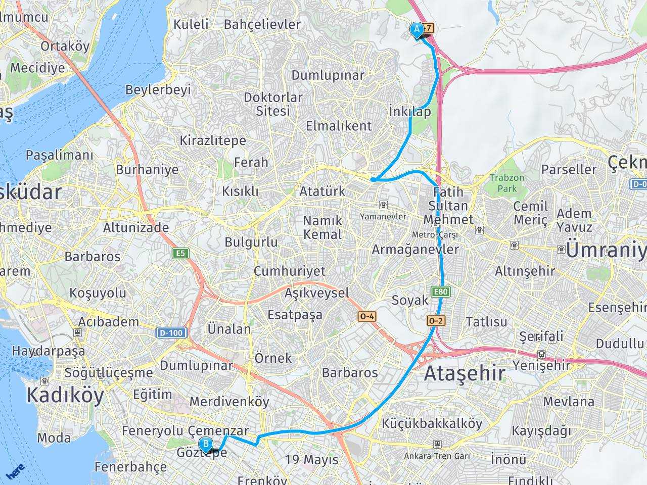 İstanbul Ümraniye cenazesi Goztepe haritası