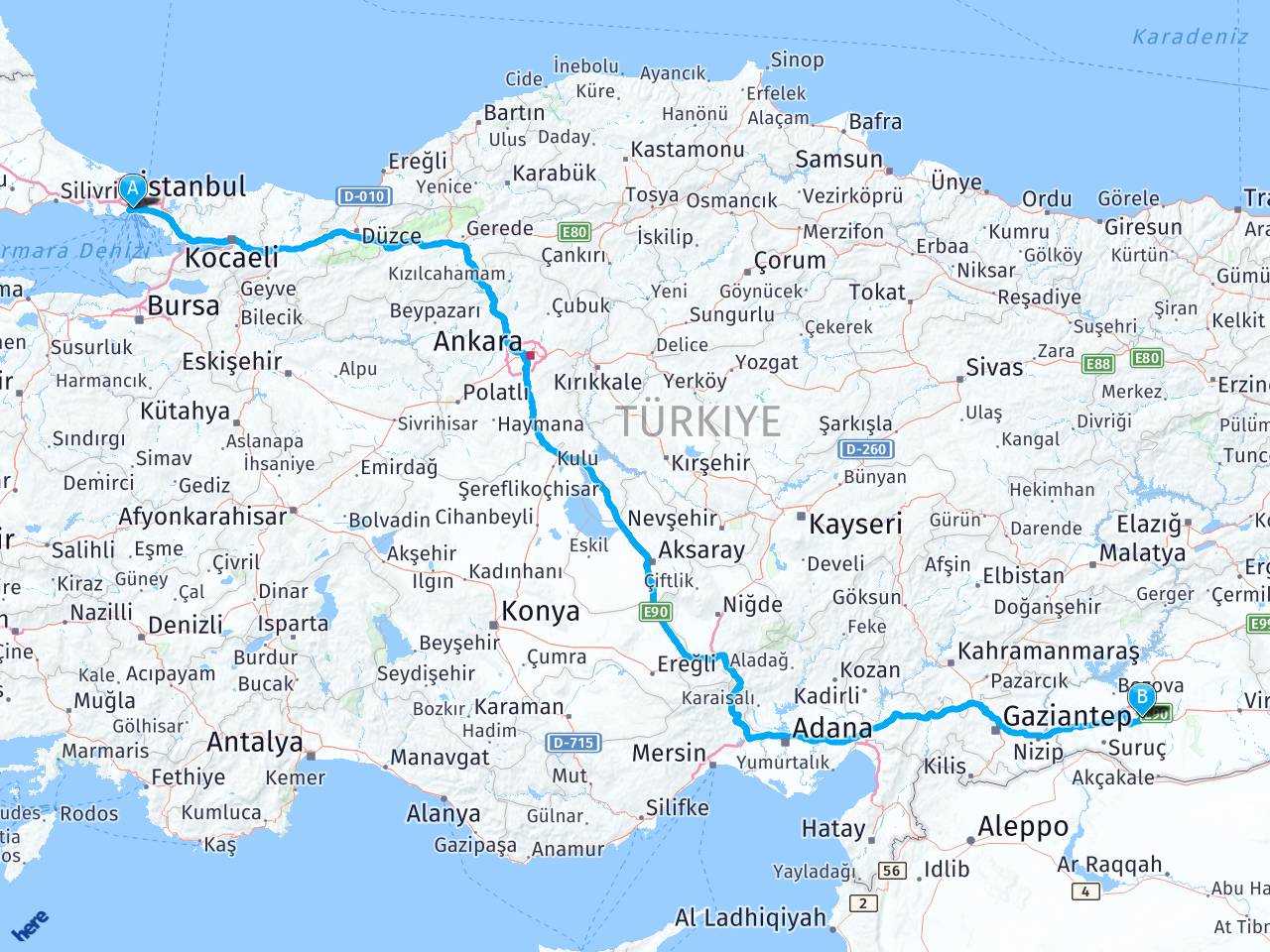 İstanbul Urfa haritası