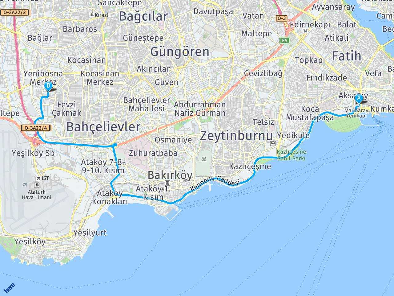 Istanbul Yenikapı Bahçelievler İstanbul haritası