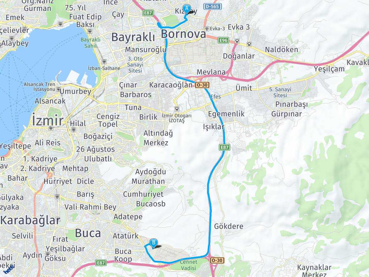 izmir bornova Buca Tınaztepe Kampüsü haritası