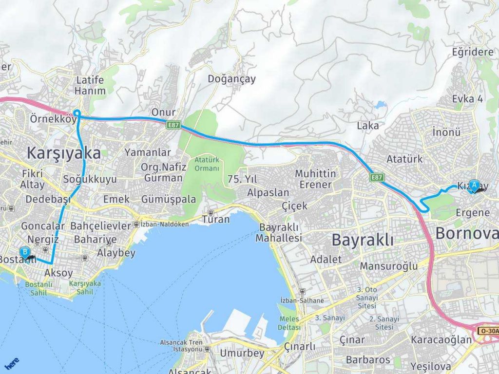 İzmir Bornova İzmir, Bostanlı haritası