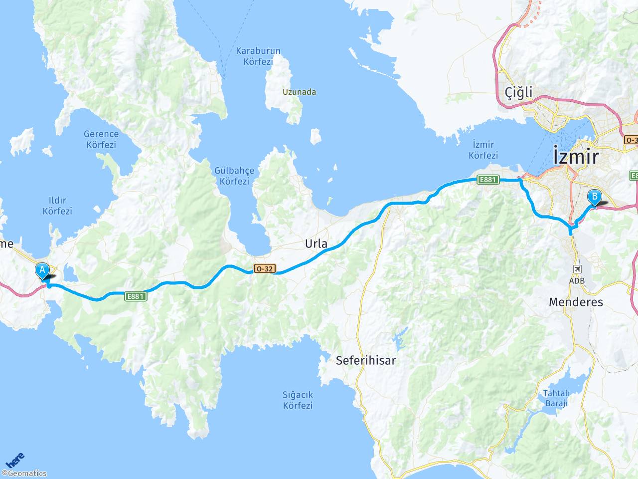 İzmir Çeşme Alaçatı Yol Güzergahı İzmir Buca Çamlıpınar 293/45 Sokak haritası