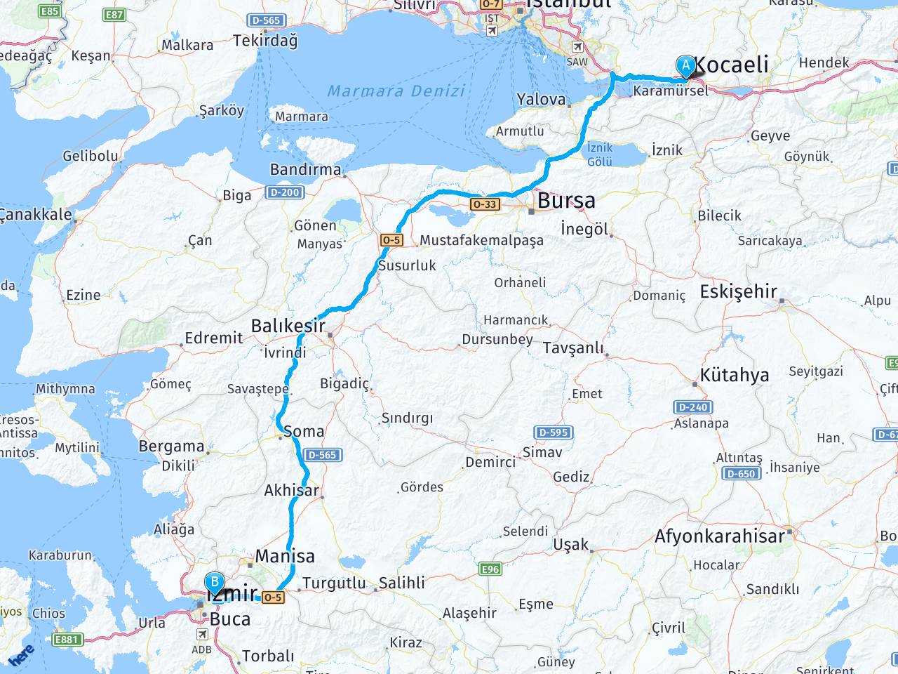 İzmit Hızlı Tren Garı 506. Sokak Kızılay Bornova İzmir haritası
