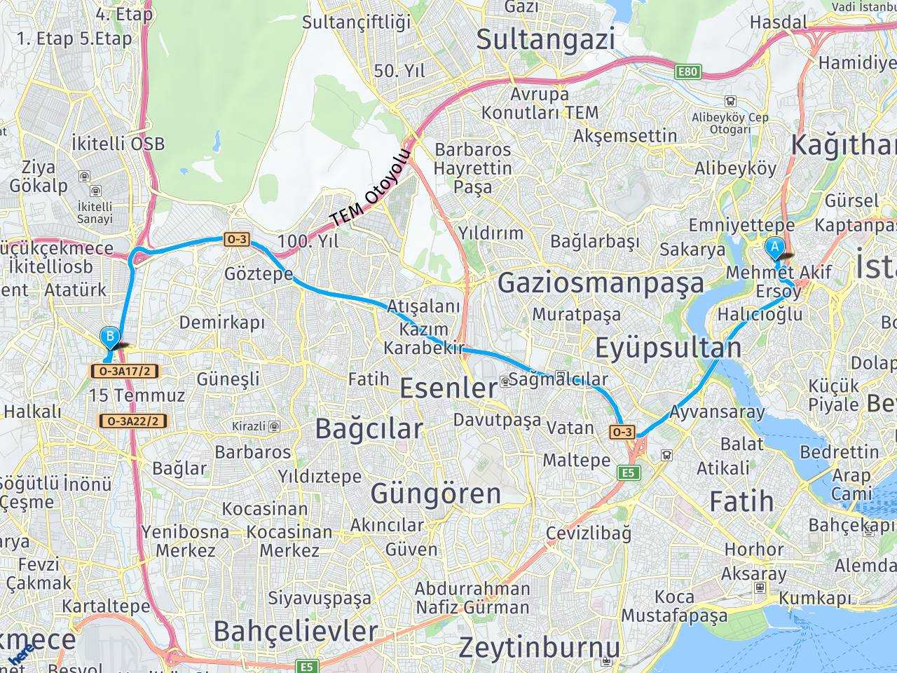 Kağıthane Mehmet Akif Ersoy Mahallesi İkitelli haritası