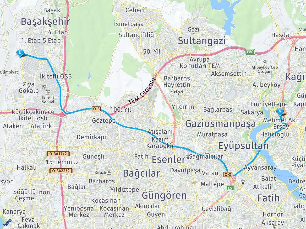 Kağıthane Mehmet Akif Ersoy Mahallesi Seyrantepe mahallesi haritası