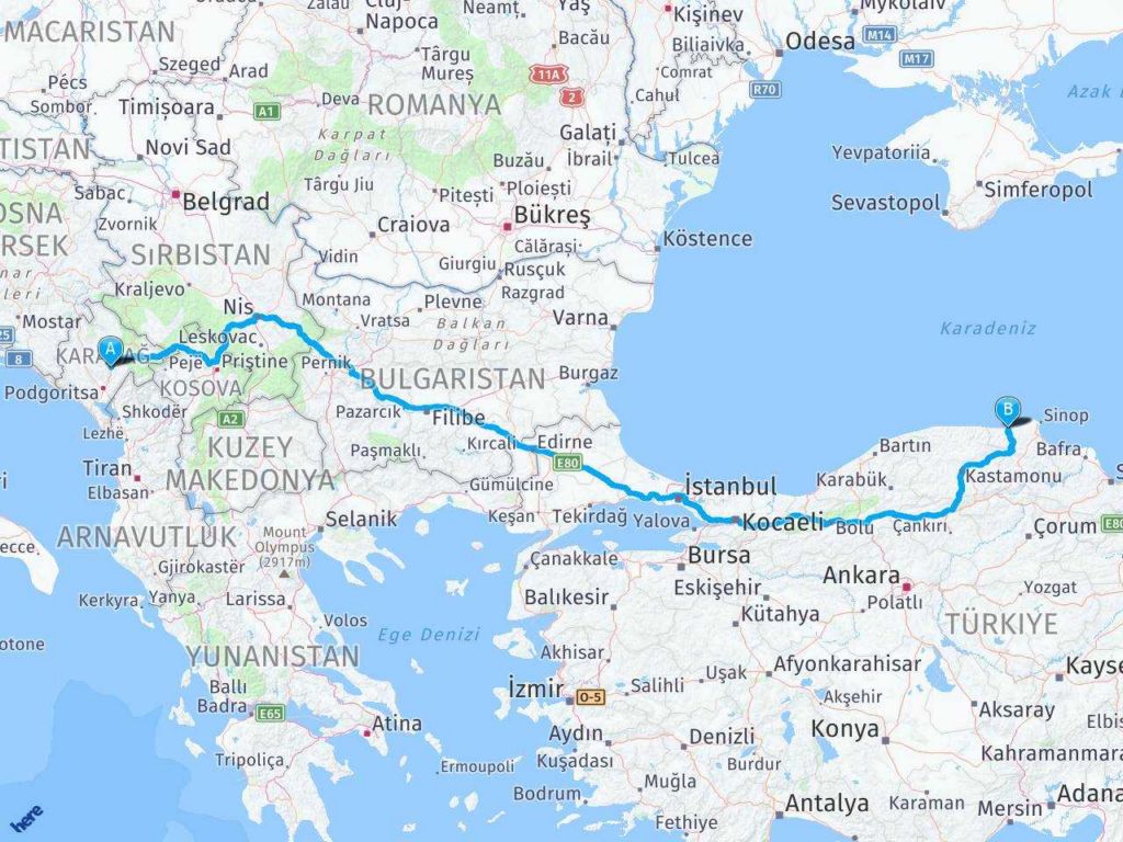 Karadağ Sinop Ayancık haritası