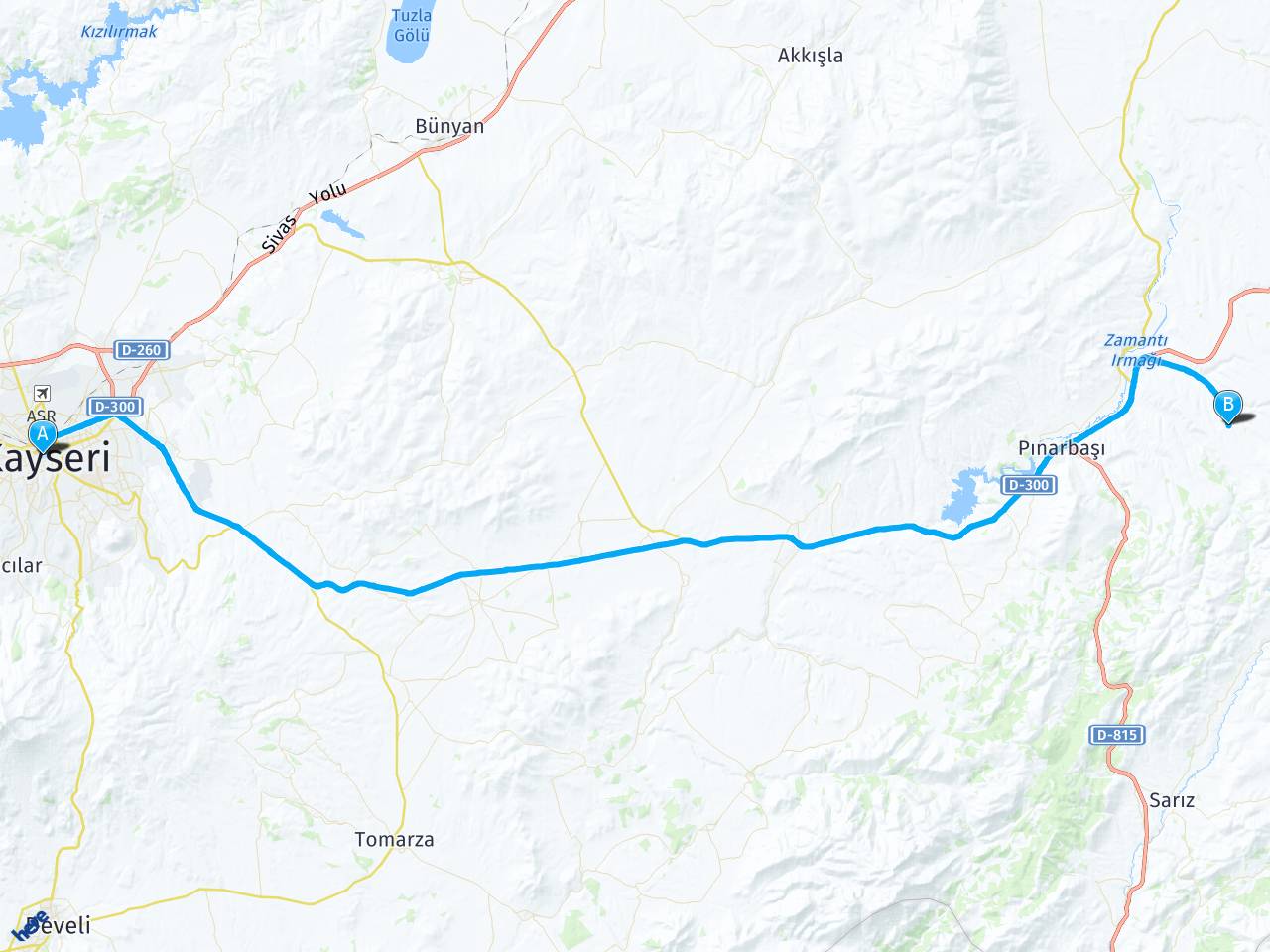 Kayseri Kayseri Pınarbaşı Yukarı Borandere Köyü haritası