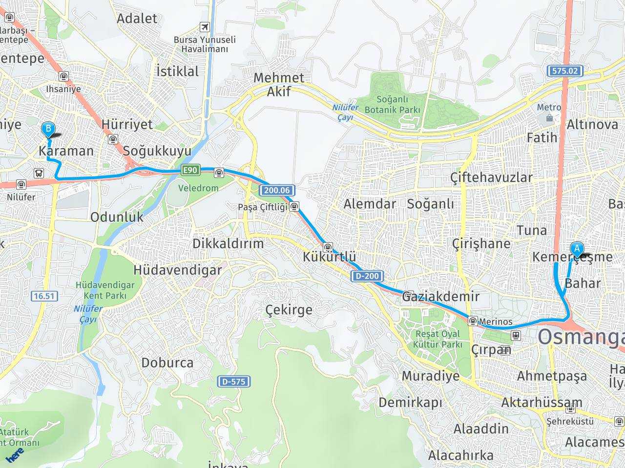 Kemerçeşme Gül Sokak Karaman Nilüfer Bursa haritası