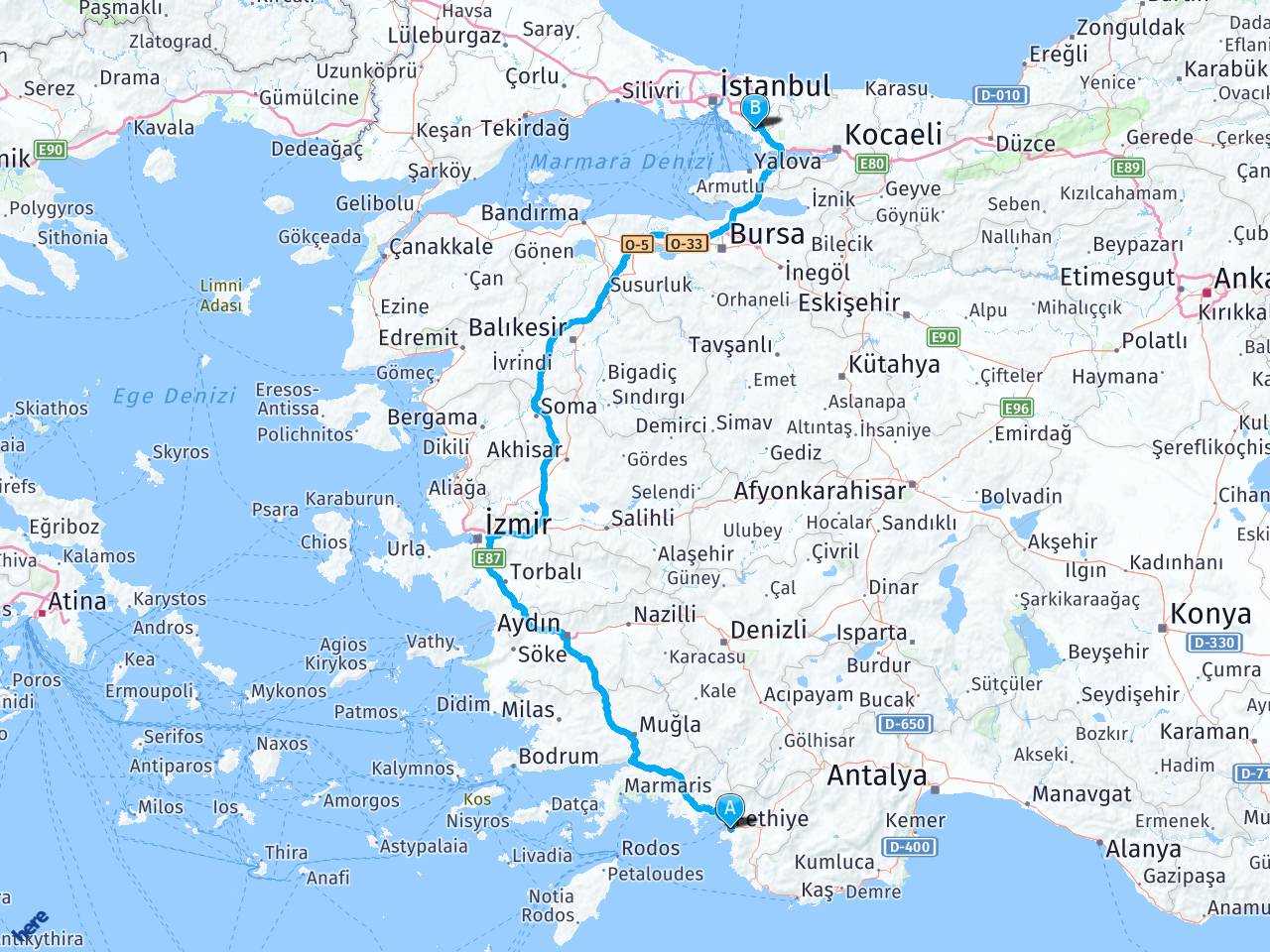 MIUGLA FETHİYE İstanbul Sabiha Gökcen Havalimanı Avalimanı haritası