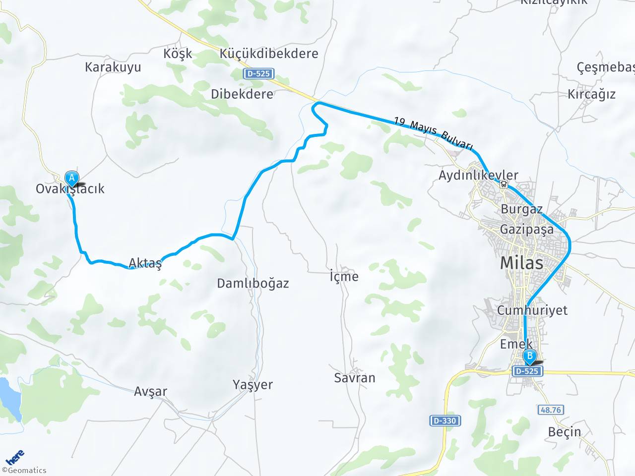 Ovakislacik mah Cumhuriyet mah Kuvayı milliye cad no99 milas haritası