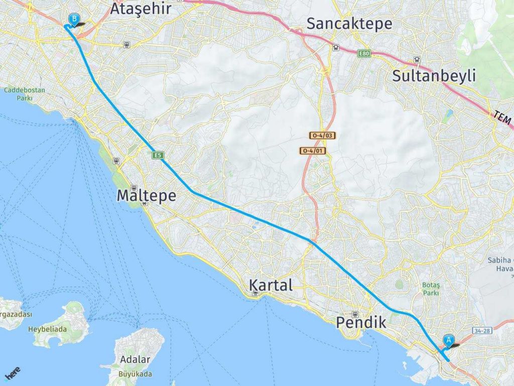 Pendik Metro Ataşehir metro haritası