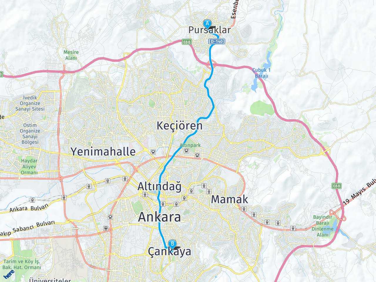 Pursaklar merkez Ankara Sheraton Hotel haritası