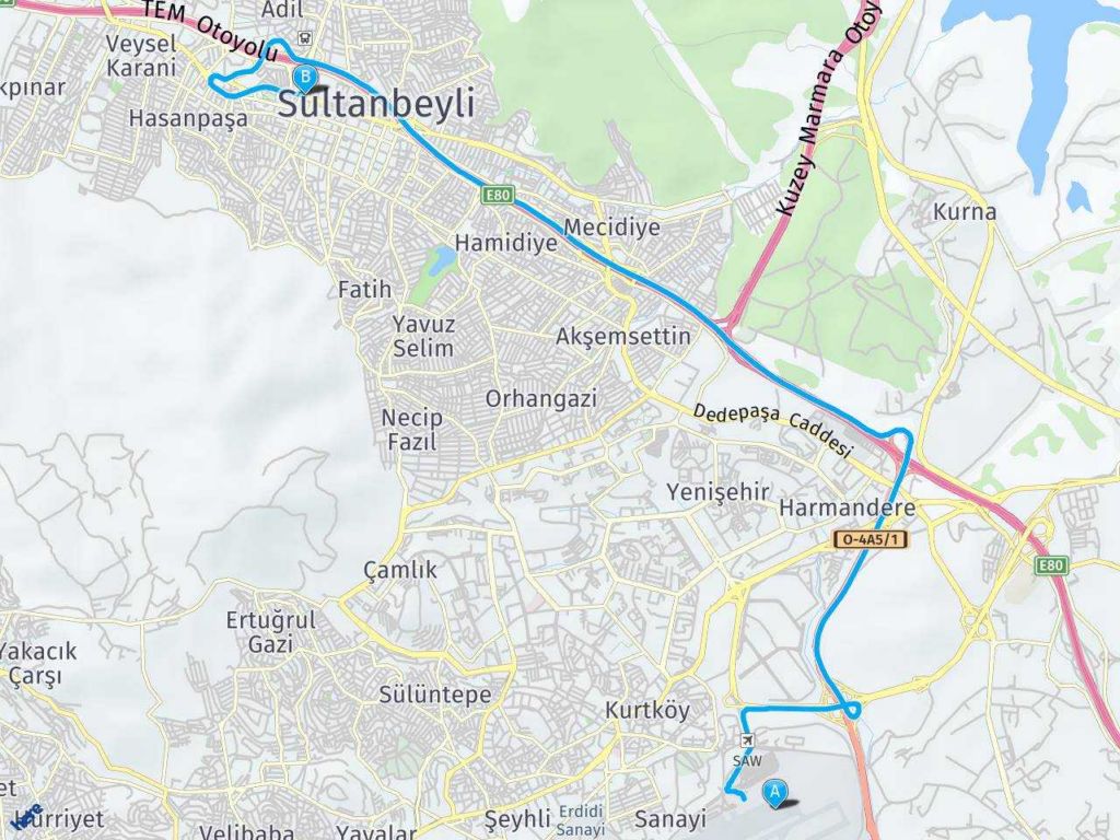 sabiha gökcen havalimani Sultanbeyli, İstanbul haritası