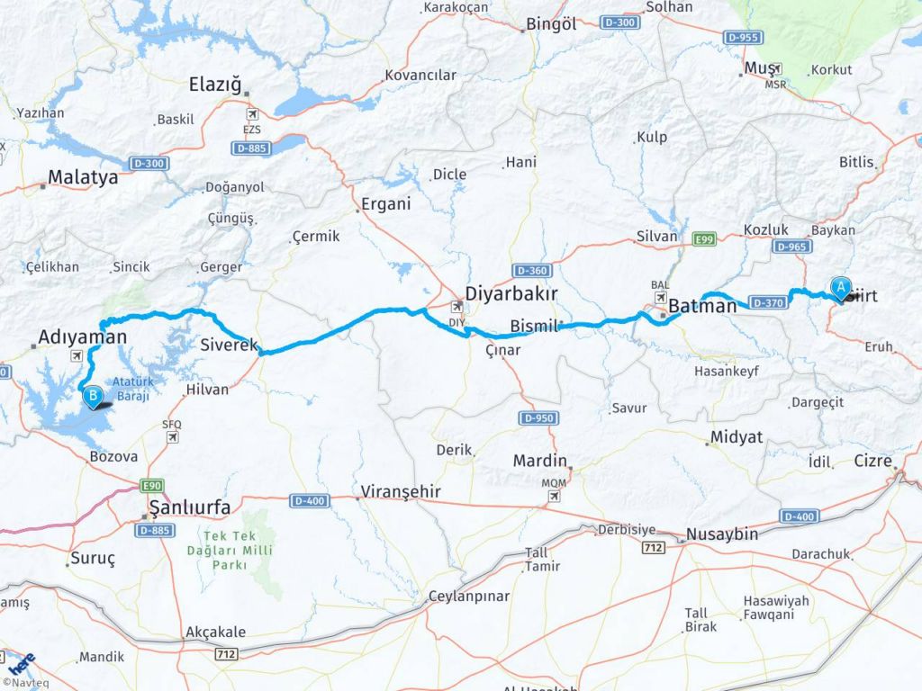 siirt Atatürk Barajı haritası