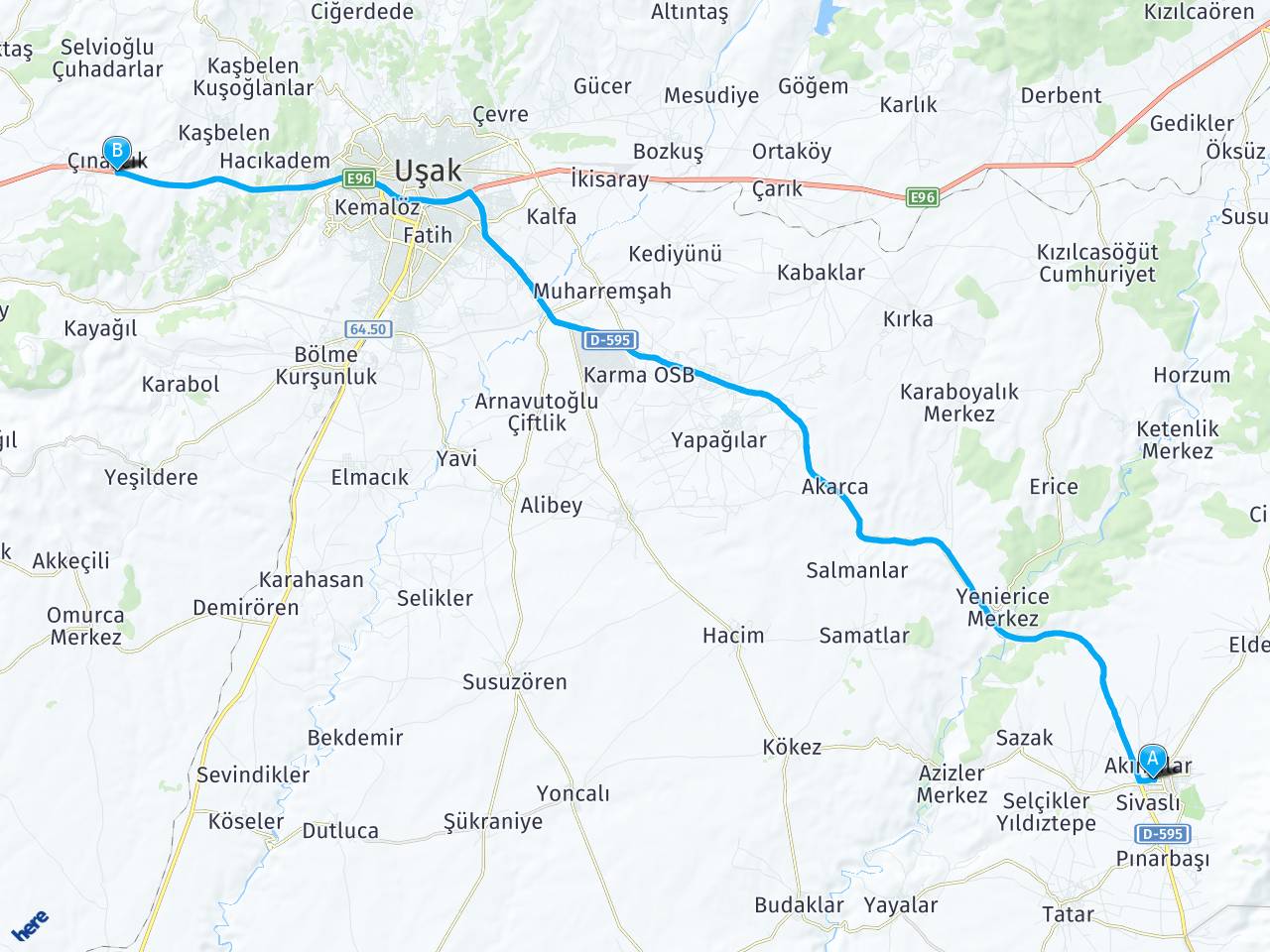 Sivasli Uşak Ovacık Köyü haritası