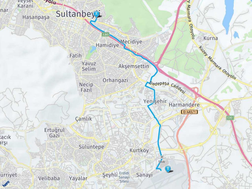 Sultanbeyli Turgut Reis Mah. Sabiha Gokcen Havaalani haritası