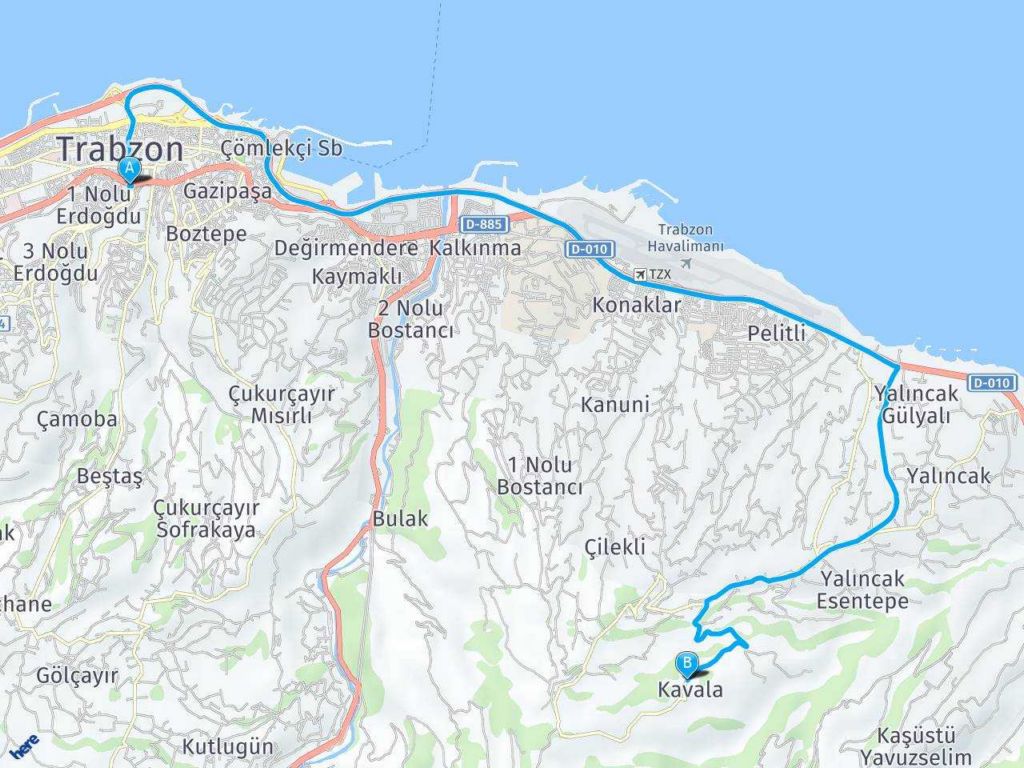 Trabzon Kavala Köyü Kayalık Mahallesi Trabzon kavala haritası