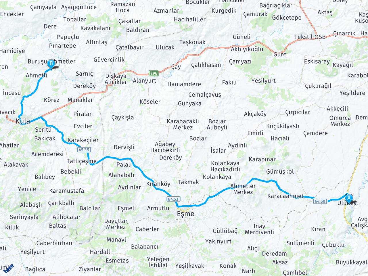 Uşak Ulubey Kanyonu Cam Teras Kula Sarnıçköy haritası