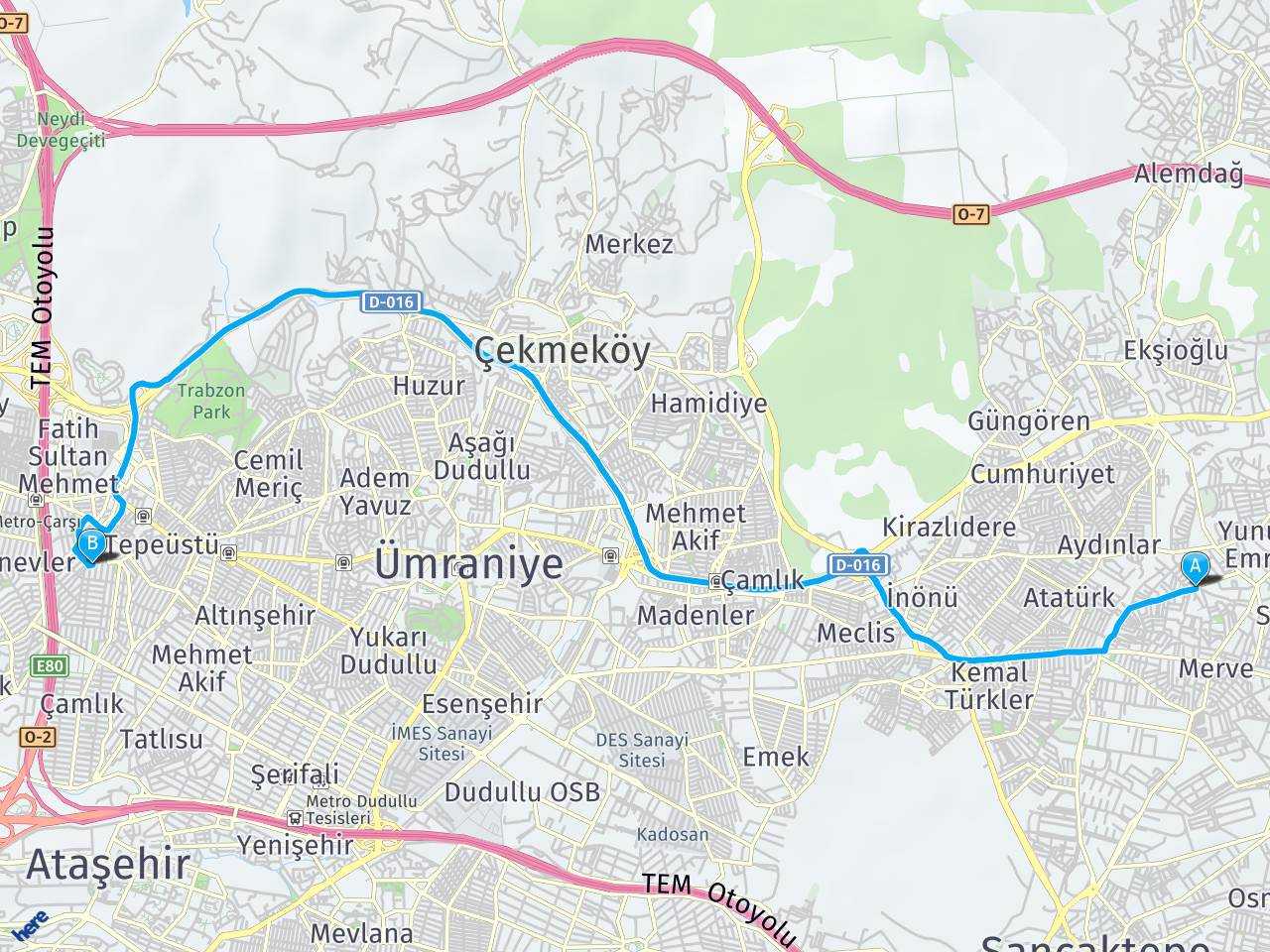 Yenidoğan sancaktepe Ümraniye ataşehir Çakmak haritası