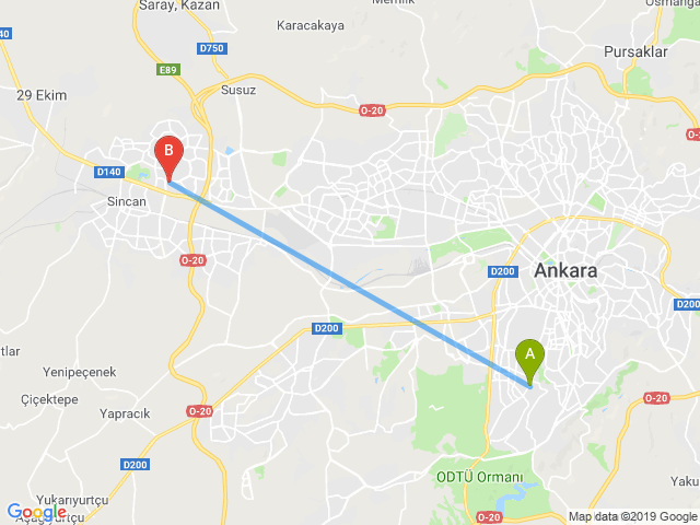 Ankara dikmen ile Ankara Eryaman Arası Kaç Kilometre haritası