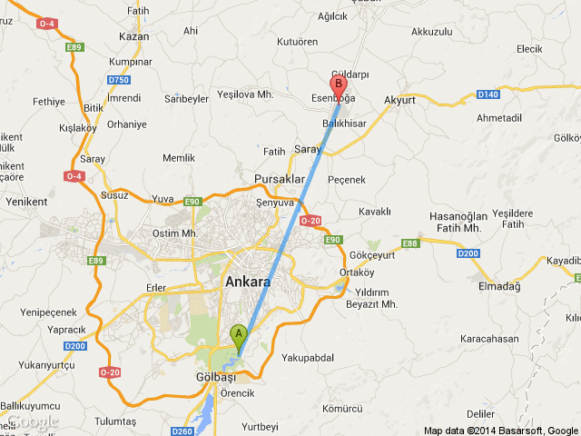 Ankara Oran Ankara Esenboğa haritası