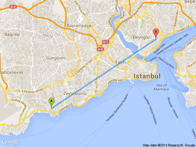 Taksim bakirkoy haritası