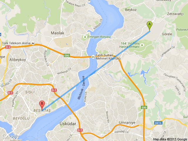 İstanbul Beykoz Acarkent İstanbul Beşiktaş Ulus haritası