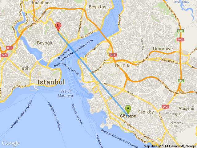 İstanbul Göztepe İstanbul Dolapdere haritası