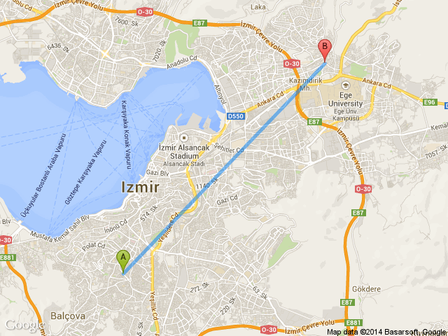 İzmir Bozyaka Bornova İzmir haritası