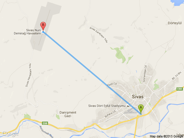 Sivas Otogar Sivas Havaalanı haritası